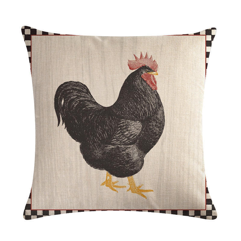 HKM-068179 Modern Hen Series Linen Pillowcase Cushion Cover, 45x45cm, Cotton & PP Cotton Filling