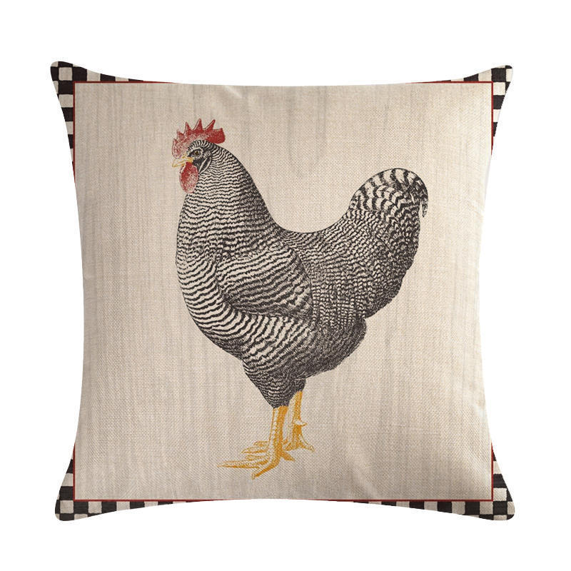 HKM-068179 Modern Hen Series Linen Pillowcase Cushion Cover, 45x45cm, Cotton & PP Cotton Filling