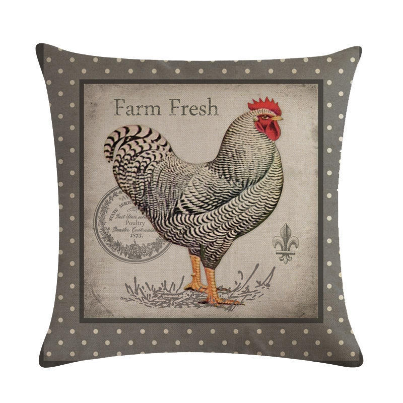 HKM-068179 Modern Hen Series Linen Pillowcase Cushion Cover, 45x45cm, Cotton & PP Cotton Filling