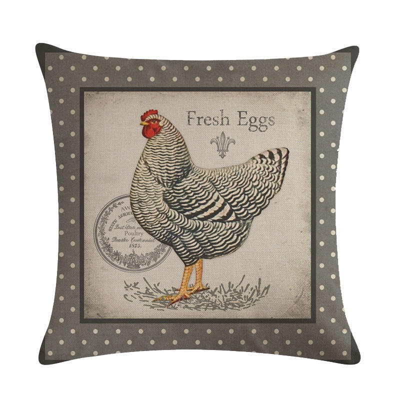 HKM-068179 Modern Hen Series Linen Pillowcase Cushion Cover, 45x45cm, Cotton & PP Cotton Filling