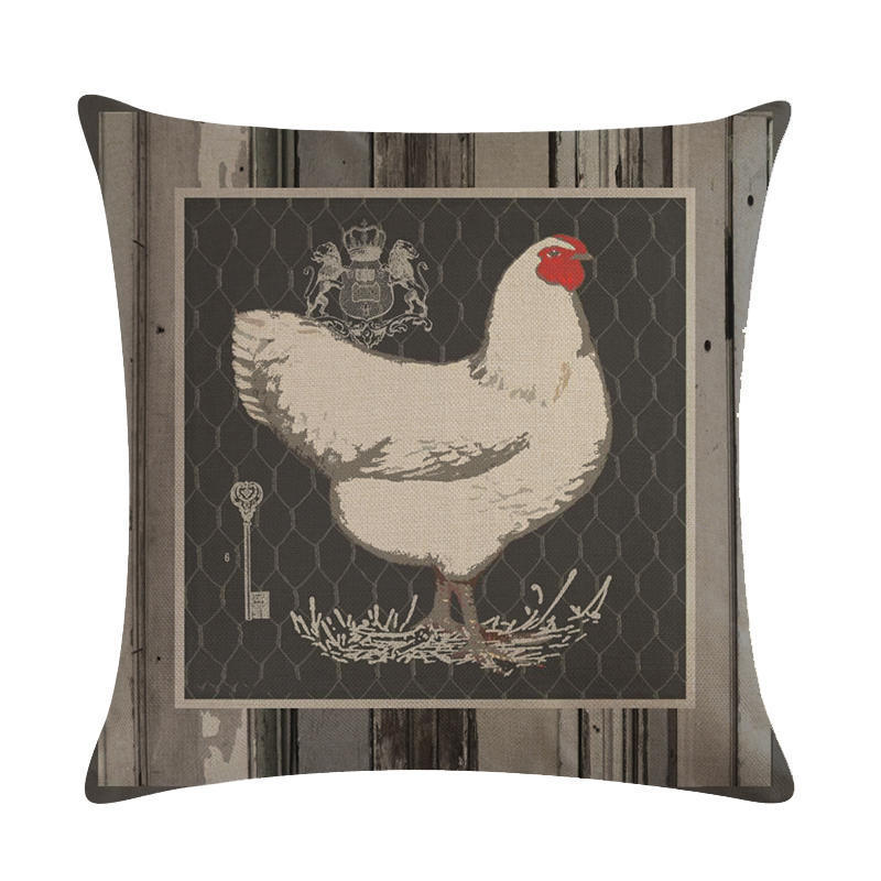 HKM-068179 Modern Hen Series Linen Pillowcase Cushion Cover, 45x45cm, Cotton & PP Cotton Filling