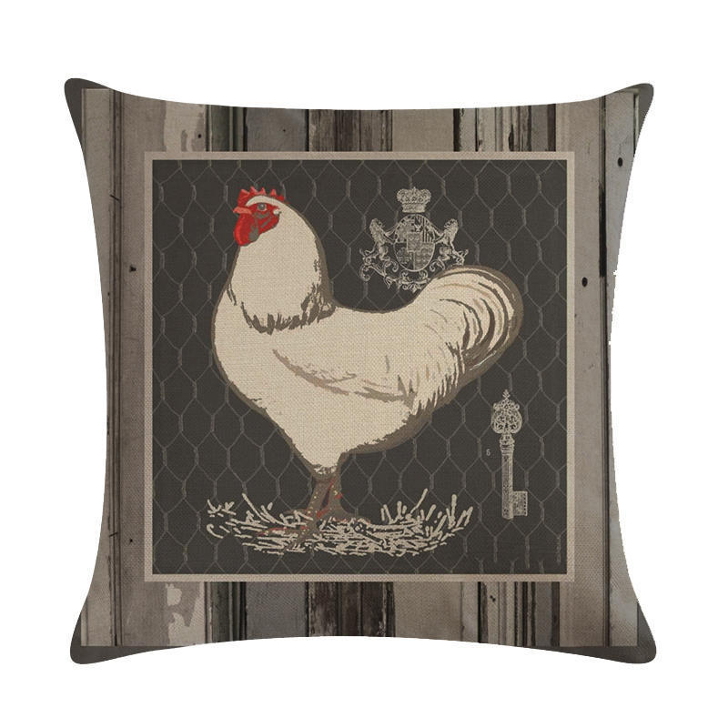 HKM-068179 Modern Hen Series Linen Pillowcase Cushion Cover, 45x45cm, Cotton & PP Cotton Filling