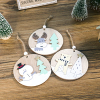 HKM-068243 Wooden Christmas Ornament Plaque Pendant - Elk, Bear, Snowman - 10cm x 10cm