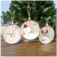 HKM-068243 Wooden Christmas Ornament Plaque Pendant - Elk, Bear, Snowman - 10cm x 10cm