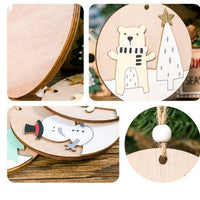 HKM-068243 Wooden Christmas Ornament Plaque Pendant - Elk, Bear, Snowman - 10cm x 10cm
