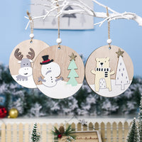 HKM-068243 Wooden Christmas Ornament Plaque Pendant - Elk, Bear, Snowman - 10cm x 10cm