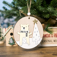 HKM-068243 Wooden Christmas Ornament Plaque Pendant - Elk, Bear, Snowman - 10cm x 10cm