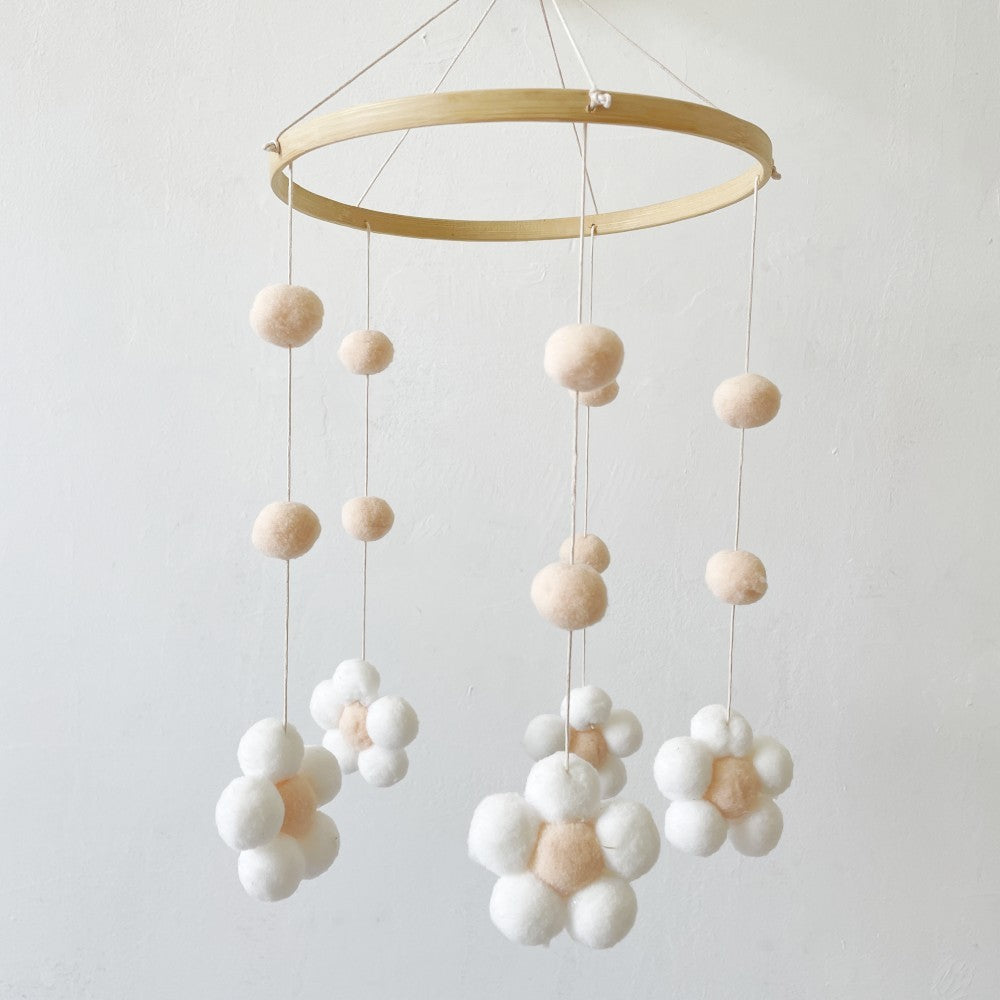 HKM-068563 Handmade Wooden Flower Wind Chimes in Pink and Coffee Tones, 30 x 50CM