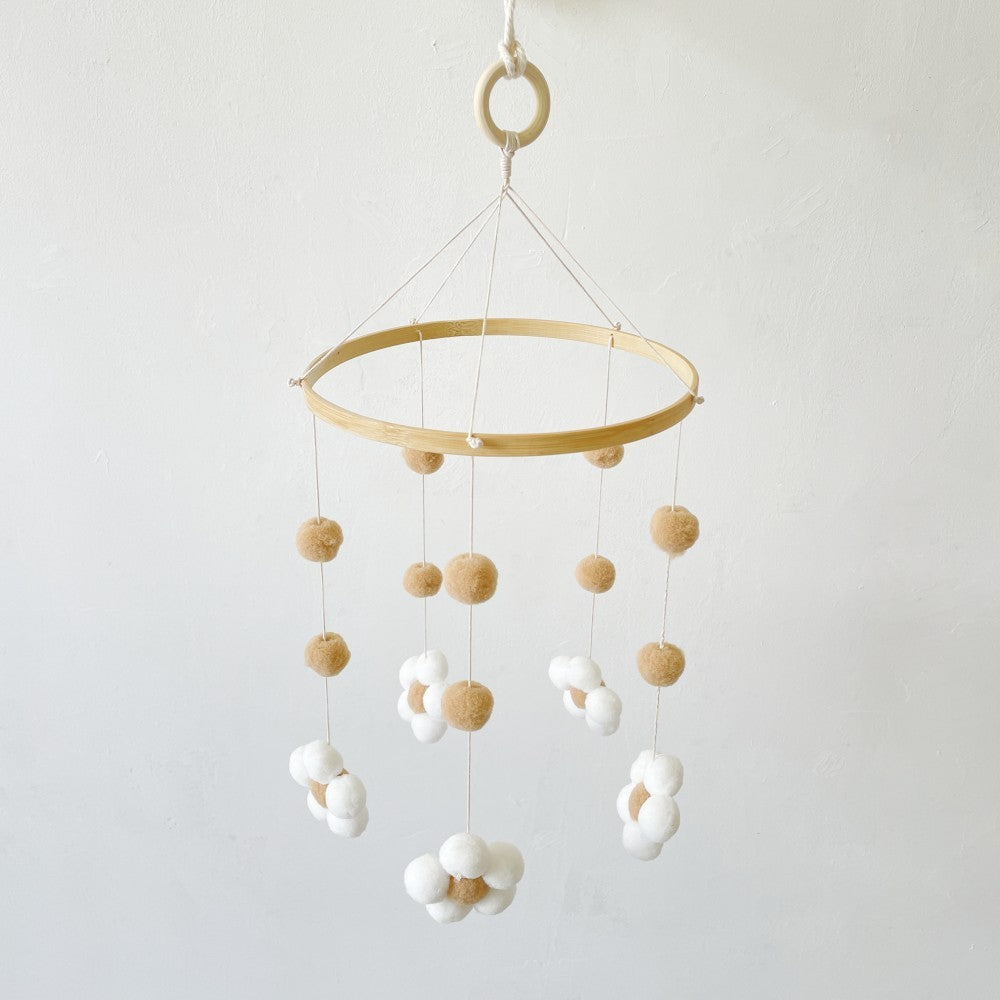 HKM-068563 Handmade Wooden Flower Wind Chimes in Pink and Coffee Tones, 30 x 50CM
