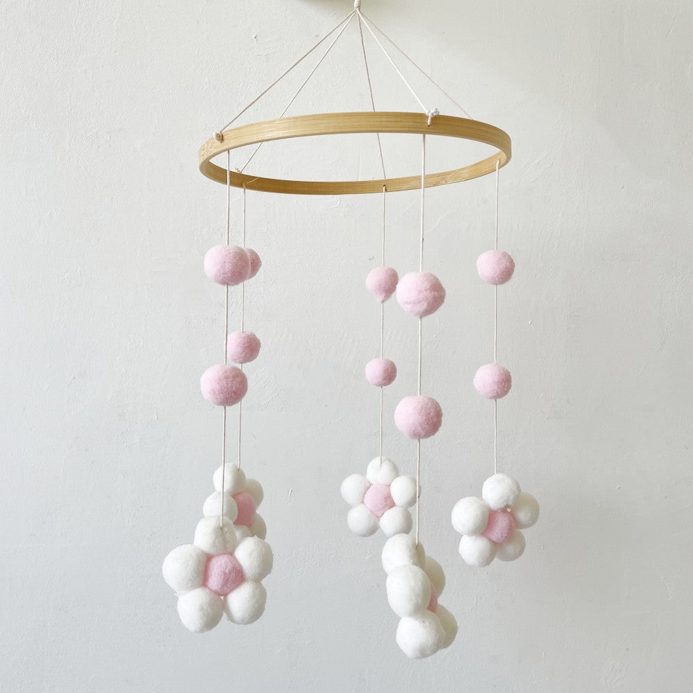 HKM-068563 Handmade Wooden Flower Wind Chimes in Pink and Coffee Tones, 30 x 50CM