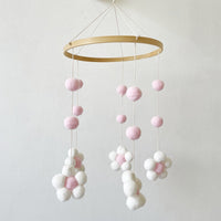 HKM-068563 Handmade Wooden Flower Wind Chimes in Pink and Coffee Tones, 30 x 50CM
