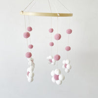HKM-068563 Handmade Wooden Flower Wind Chimes in Pink and Coffee Tones, 30 x 50CM