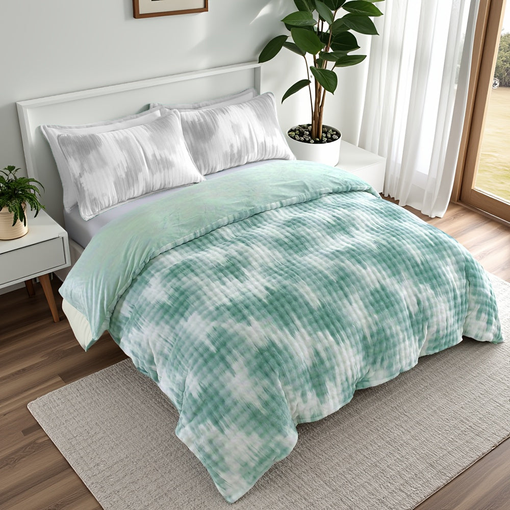 HKM-068627 Reversible Green Suede Camouflage Comforter Set with Ultra Soft Faux Rabbit Hair