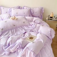 HKM-068947 Embroidered Floral Duvet Cover and Fitted Sheet Set - Various Sizes Available