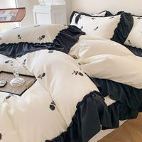 HKM-068947 Embroidered Floral Duvet Cover and Fitted Sheet Set - Various Sizes Available