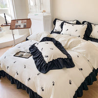 HKM-068947 Embroidered Floral Duvet Cover and Fitted Sheet Set - Various Sizes Available