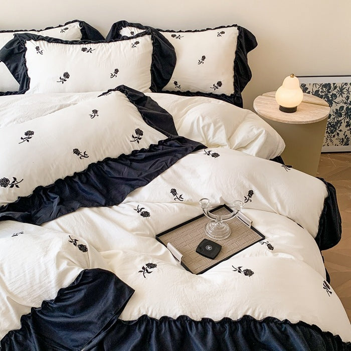 HKM-068947 Embroidered Floral Duvet Cover and Fitted Sheet Set - Various Sizes Available