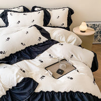 HKM-068947 Embroidered Floral Duvet Cover and Fitted Sheet Set - Various Sizes Available