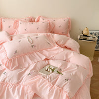 HKM-068947 Embroidered Floral Duvet Cover and Fitted Sheet Set - Various Sizes Available