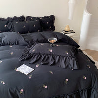 HKM-068947 Embroidered Floral Duvet Cover and Fitted Sheet Set - Various Sizes Available