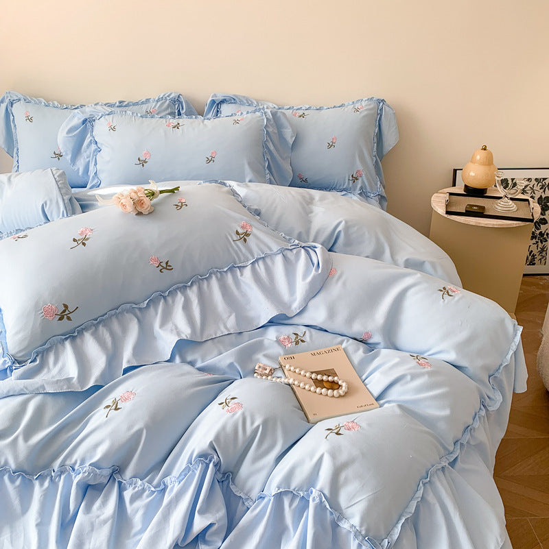 HKM-068947 Embroidered Floral Duvet Cover and Fitted Sheet Set - Various Sizes Available