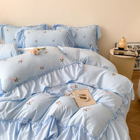 HKM-068947 Embroidered Floral Duvet Cover and Fitted Sheet Set - Various Sizes Available