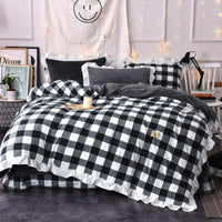HKM-068947 Lattice Design Four-Piece Bed Set in Washed Cotton Crystal Velvet