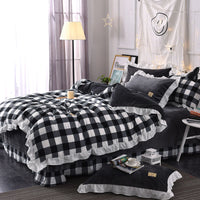 HKM-068947 Lattice Design Four-Piece Bed Set in Washed Cotton Crystal Velvet