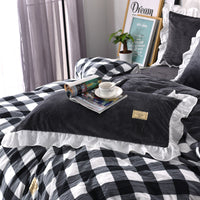 HKM-068947 Lattice Design Four-Piece Bed Set in Washed Cotton Crystal Velvet