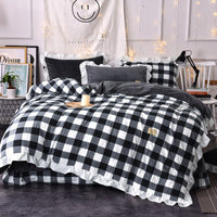 HKM-068947 Lattice Design Four-Piece Bed Set in Washed Cotton Crystal Velvet