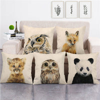 HKM-069075 Cute Cartoon Owl Print Linen Pillowcase 45x45cm in Various Colors