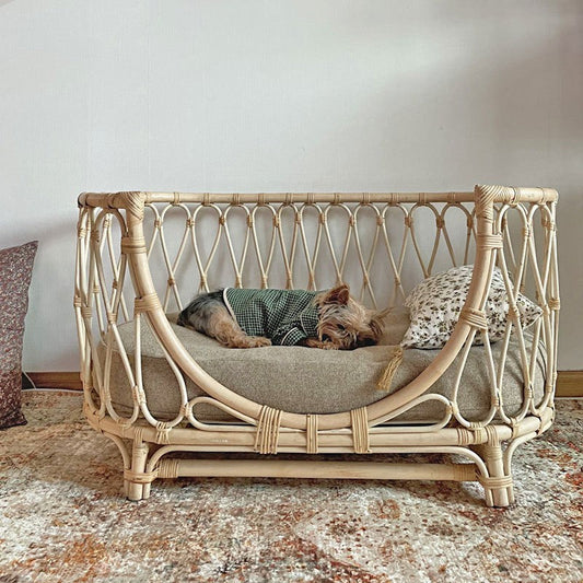 HKM-069075 Handmade Rattan Woven Pet Bed Sofa for Dogs - Small, Large, Round & Square Sizes Available