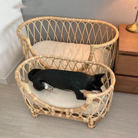 HKM-069075 Handmade Rattan Woven Pet Bed Sofa for Dogs - Small, Large, Round & Square Sizes Available