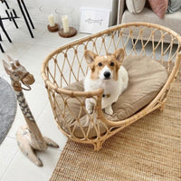 HKM-069075 Handmade Rattan Woven Pet Bed Sofa for Dogs - Small, Large, Round & Square Sizes Available