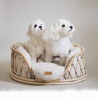 HKM-069075 Handmade Rattan Woven Pet Bed Sofa for Dogs - Small, Large, Round & Square Sizes Available