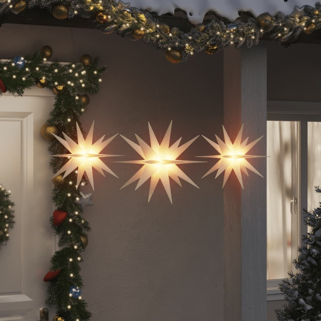 HKM-069587 Foldable LED Christmas Stars Set of 3 with Timer Function - Warm White, Yellow, and Red Lights