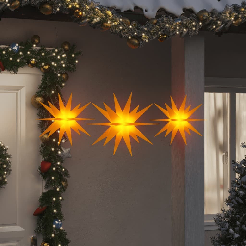 HKM-069587 Foldable LED Christmas Stars Set of 3 with Timer Function - Warm White, Yellow, and Red Lights