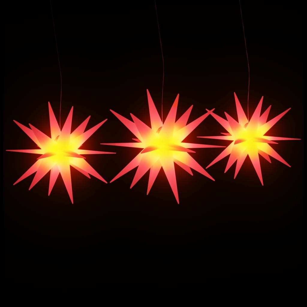 HKM-069587 Foldable LED Christmas Stars Set of 3 with Timer Function - Warm White, Yellow, and Red Lights
