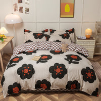 HKM-069779 Modern Plant and Flower Fitted Sheet and Quilt Cover Bed Set - Four Piece Bedding Set