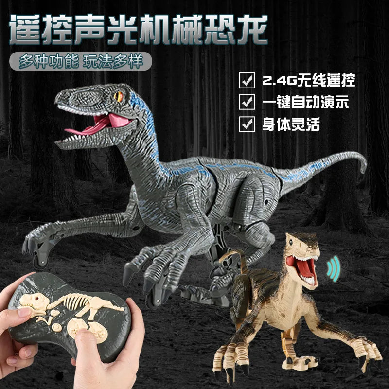HKM-069779 Remote Control Velociraptor Dinosaur Toy with Sound and Light, 2.4G Wireless, Multi-Function, Indoor-Outdoor Play