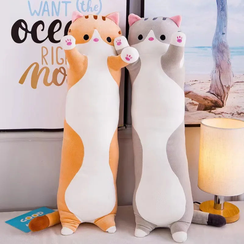 KTX-070035 Cute Cartoon Cat Plush Pillow - Soft Long Cat Stuffed Toy for Kids, Home Decoration - Available in Various Sizes