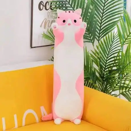 KTX-070035 Cute Cartoon Cat Plush Pillow - Soft Long Cat Stuffed Toy for Kids, Home Decoration - Available in Various Sizes