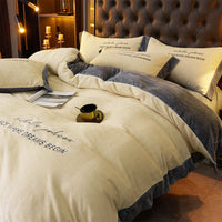 HKM-070099 Winter Coral Fleece Duvet Cover Set with Velvet Flannel Bed Sheet - Four-Piece Bedding Set for Various Bed Sizes