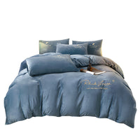HKM-070099 Winter Coral Fleece Duvet Cover Set with Velvet Flannel Bed Sheet - Four-Piece Bedding Set for Various Bed Sizes