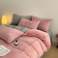 HKM-070099 Winter Coral Fleece Duvet Cover Set with Velvet Flannel Bed Sheet - Four-Piece Bedding Set for Various Bed Sizes