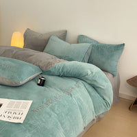 HKM-070099 Winter Coral Fleece Duvet Cover Set with Velvet Flannel Bed Sheet - Four-Piece Bedding Set for Various Bed Sizes