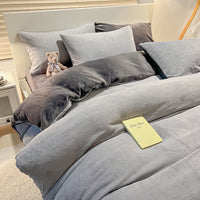 HKM-070099 Winter Coral Fleece Duvet Cover Set with Velvet Flannel Bed Sheet - Four-Piece Bedding Set for Various Bed Sizes