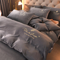 HKM-070099 Winter Coral Fleece Duvet Cover Set with Velvet Flannel Bed Sheet - Four-Piece Bedding Set for Various Bed Sizes