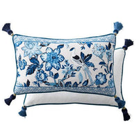 HKM-070163 Blue and White Porcelain Chinese Style Cushion Cover - Linen Plant and Flower Design, Multiple Sizes Available
