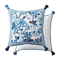 HKM-070163 Blue and White Porcelain Chinese Style Cushion Cover - Linen Plant and Flower Design, Multiple Sizes Available